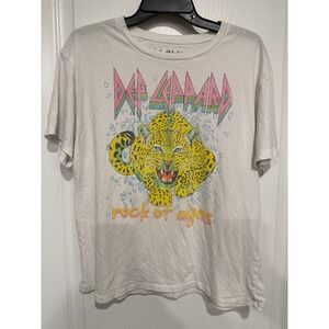 Def Leppard Rock of Ages Leopard Graphic T Shirt Mens Medium White Cotton